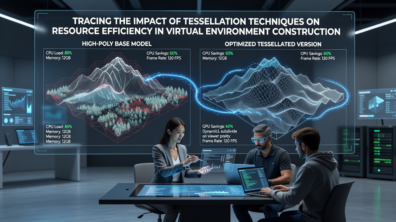 Performance graphs comparing tessellated versus non-tessellated virtual scene construction under varying hardware loads
